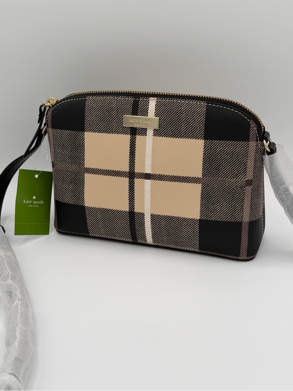 Kate Spade Plaid Crossbody Bag NWT - ink mark on back